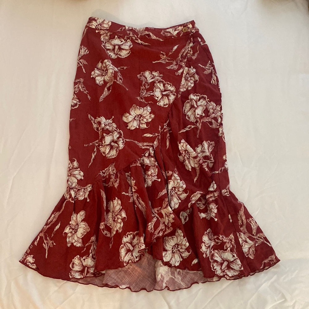 Red Floral Zara Wrap Skirt